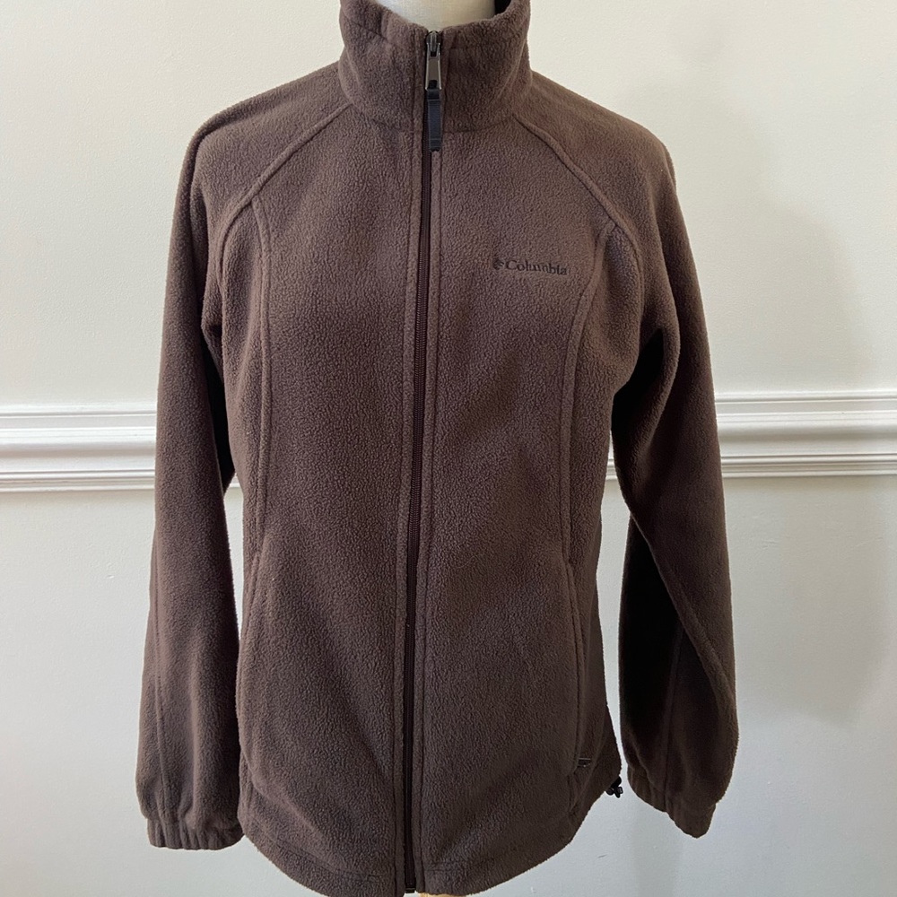Columbia Womens Brown Fleece Jacket Size Small Full Zip Long Sleeves Zip Pockets